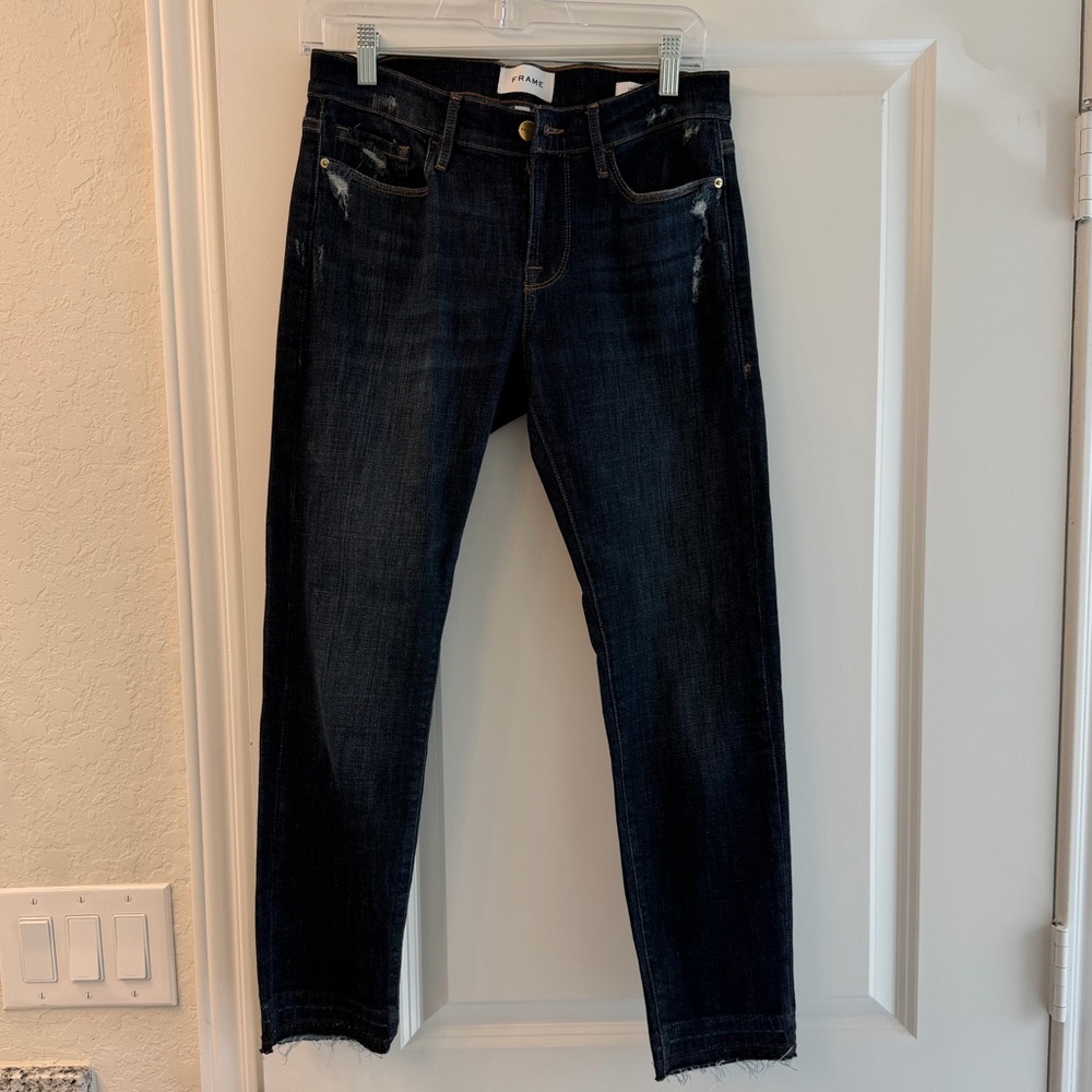 Frame Denim Le Garcon Crop Jeans in Deep Indigo